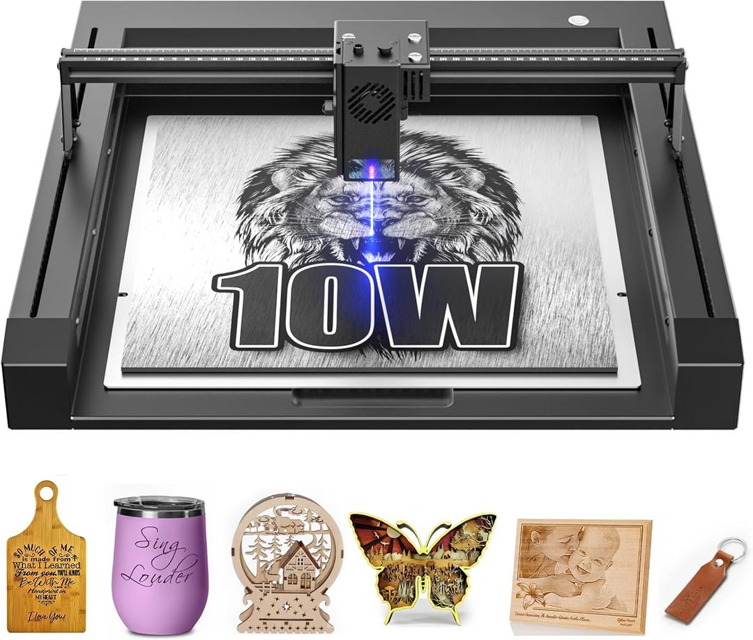 IWECOLOR Laser Engraver Machine 10W Output Power, 72W DIY Laser Engraving Machine 0.06mm High Precision Laser Cutter and Engraver for Wood and Metal, Paper, Acrylic, Glass, Leather etc, 14.9" x 14.9"