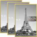 upsimples 16x24 Picture Frame Gold 3 Pack, Scratch-Proof Poster Frames 16 x 24 for Photo Gallery - Slide-In Strips, Horizontal or Vertical Wall Mounting