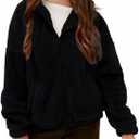 Haloumoning Girls' Outerwear Jackets Kids Soft Fleece Zip up Hoodie with Pockets 5-14 years (5-6 Years, Black)