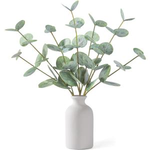 Artificial Eucalyptus Stems in Ceramic Vase, 14'' Fake Plants Greenery Stems for Home Decor Eucalyptus Plant for Bathroom Farmhouse Room Coffee Table Centerpiece Desk Shelf Faux Branches Decorations