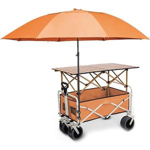 Foldable Outdoor Vendor Cart with Canopy, Heavy-Duty Mobile Street Food Display Stand with Lockable Wheels, Portable Utility Wagon for Market, Camping, Beach(Orange,94cm/37in)