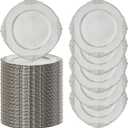MAONAME 13" Antique White Charger Plates Set of 100, Embossed Plate Chargers Bulk, Round Charger for Dinner Plates, Plastic Table Chargers for Wedding Decor, Large