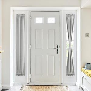 NICETOWN 100% Blackout Sidelight Curtains for Window, Thermal Insulate Covering for Patio Glass Front Door, Faxu Linen French Door Blinds for Kitchen, Light Grey, 1 Panel, 12 x 72 inch