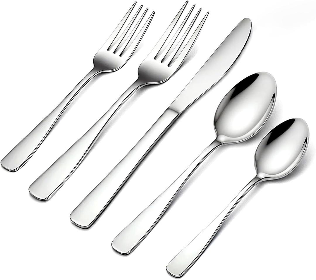 BEWOS 60 Piece Silverware Set - Stainless Steel Silverware Sets for 12 Include Spoon, Forks, Knives, Mirror Polished Flatware Set for Home, Kitchen, Restaurant, Dishwasher Safe