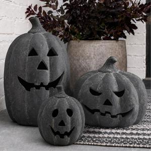 Halloween Decor - Black Handmade Terracotta Jack O Lantern Pumpkin | 10"H Spooky Farmhouse Decor, Fall Decorations for Home, Indoor Outdoor Decoration, For Room Front Porch lawn Desk Fireplace