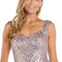 R&M Richards Women's Geometric Beaded Formal Gown | Sleeveless Sweetheart Neckline Maxi Dress | Evening Cocktail Party Attire (Pink), Size 8