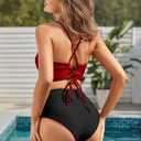 ZAFUL Twist High Waisted Bikini for Women Cross Lace Up Bathing Suit Ruched Bikini Swimsuits Tummy Control Swimwear (Red, M)
