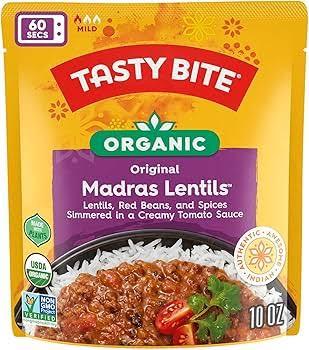 Tasty Bite Organic Madras Lentils, 10 Ounce, Pack of 6, Ready to Eat, Microwavable Entree, Vegetarian, BB Date 31 2027