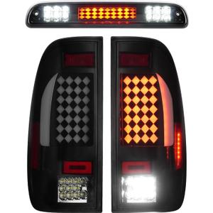 LED Tail Light + 3rd Brake Light Kit Fit for Ford F-250 F-350 F450 F550 Super Duty 1999-2007, Taillights and High Mount Stop Light, Smoke Lens 3Psc