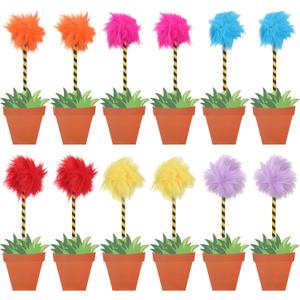 24 Pcs Fluffy Fuzzy Pens and Flower Pot Notebooks, Colorful Pompom Pens Novelty Cute Notepad Gift Set for Birthday Party Favors Office Supplies