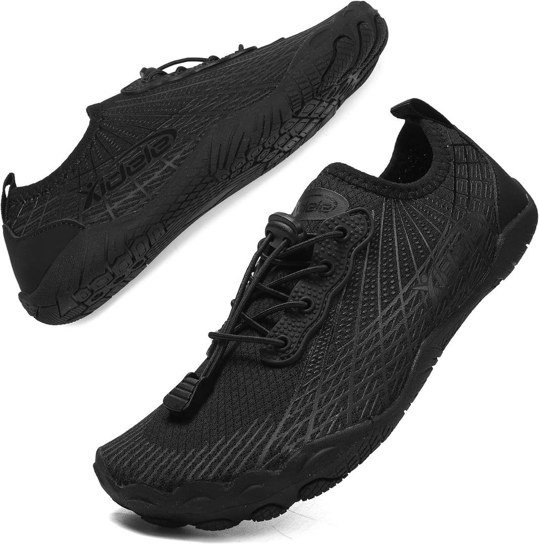 Water Shoes for Men and Women, Barefoot Aqua Socks, Wide Fit Beach Swimming Pool Shoes, Anti-Slip Outdoor Walking Hiking Kayaking Diving Surfing (Black)