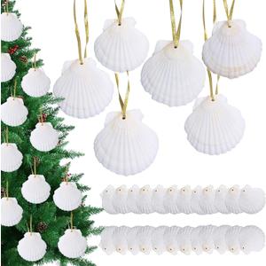 Seashells for Crafting Christmas Ornaments 24pcs, 2-3 Inch Hanging Sea Shells for Decorating, Natural White Scallop Shells for Crafts DIY Home Decor Wreath Decoration