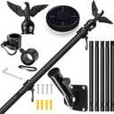 LETSTRY 6FT Flagpole Kit for House with Solar Light and Adjustable Bracket, 1' Thickened Stainless Steel Outside Wall Mount Flagpole for 3x5' American Flag, for Residential, Outdoor or Porch, Black