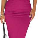 Women 2 Piece Bodycon Maxi Skirt Set & Crop Top Summer Outfits Rose XL (Pink)