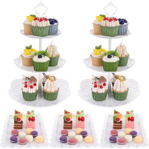 5 Piece Cake Stand Set, White, 0.39"L x 0.39"W x 0.39"H