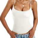 Womens Padded Cami Tank Tops Double Lined Spaghetti Strap Built in Bra Shirts Slim Fitted Basic Summer Cloth 2025 (Large, Cream White)