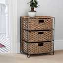 Household Essentials 3 Drawer Wicker Storage Unit, Handwoven Seagrass, Strong Metal Frame with Curved Feet, Durable, Compact,, No Assembly Required, Natural