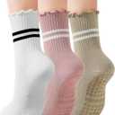 American Trends Pilates Crew Socks for Women with Grips, Non Slip Ruffle Sock for Yoga Barre and Workout