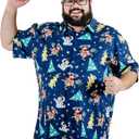 BRISIRA Big and Tall Christmas Shirts for Men Santa Hawaiian Vacation Short Sleeve Button Down Holiday Shirt Lightweight (Blue)