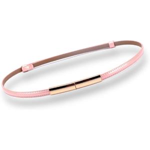 Women's Belt Patent Leather Belts Adjustable 22"-36" Skinny Slim Belt Leather Gold Color Buckle Waistband For Dress (Pink)