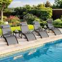 YITAHOME Outdoor Chaise Lounge Chair Set of 6, Pool Lounge Chairs with Side Table & 5-Position Adjustable Backrest, Sunbathing Recliner for Poolside, Backyard, Lawn, Deck - Grey