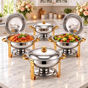 6-QT Chafing Dishes for Buffet, 4 Pack Round Food Warmer Set