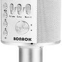 BONAOK Wireless Bluetooth Karaoke Microphone,3in1 Portable Handheld Mic Speaker for All Smartphones,Gifts for Kids Adults All Age Q37(Silver)