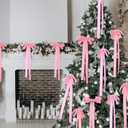 12 Pcs Pink Velvet Christmas Bows 10 x 24inch Extra Large Christmas Bow with Extra Long Tail Neutral Holiday Decor Velvet Ribbon Bows for Xmas Garland Fireplace Stairs Mirror Door