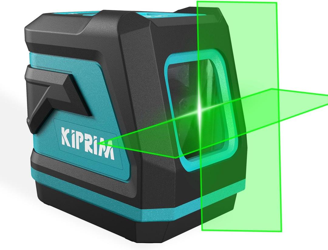 Kiprim Green Laser Level Upgraded LV8 with Enhanced Visibility,Adjustable Brightness,Manual/Self Leveling/Pulse Mode,Batteries and Carrying Pouch Included (2 Laser Beams)