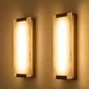 14.2in Alabaster Wall Sconces, Large Natural Marble Wall Sconces Set of Two, LED Modern Wall Lamp for Bedroom, Stairs, Living Room, Vanity, Bedside, Hallway Brushed Bronze 12W, 14.2"L x 5.1"W x 2.64"H