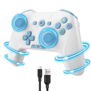 Bluetooth Controller for Switch/Mac/PC/Steam/Mobile Phone/iOS/Android//TV/iPad/Table/Apple Arcade MFi Games, switch pro controller wireless with Adjustable Dual Motion,Turbo,Macros,6-Axis,Wake Up for Black Myth: Wukong (Black) (Purple) (Light White Blue)
