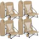 FillTouch 4 Pack Low Beach Chairs Portable Folding Beach Chairs for Adults with Cup Holder Carry Bag Low Back Camping Chair Lightweight Folding Lawn Chair for Outdoor Sand Travel Concert (Beige),  21.65 x 22.83 x 27.56 inches