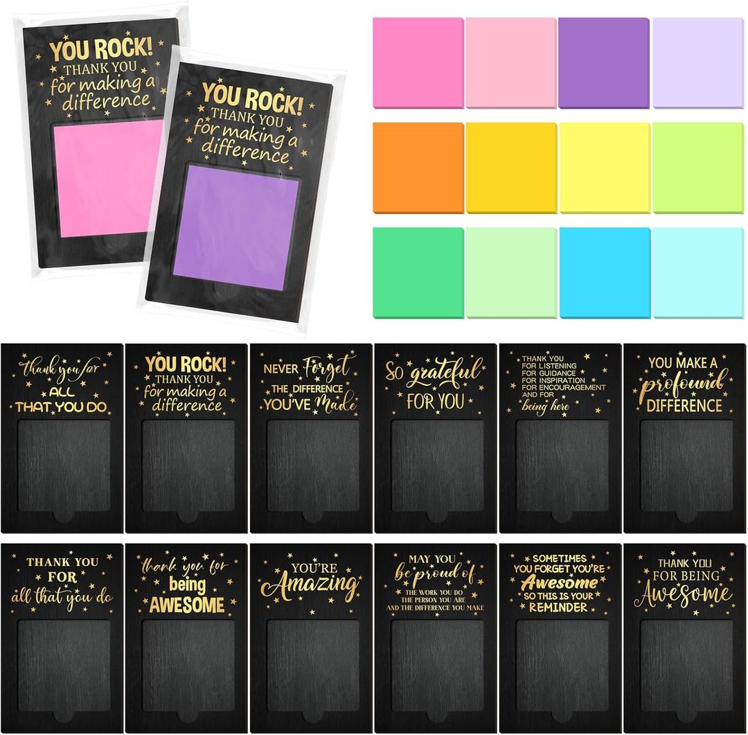 Motipuns 36 Pcs Teachers' Day Appreciation Gift Bulk Inspirational Sticky Note Pad Holder Office Nurse Thank You Gift Team Work Sticky Notes Opp Bags for Employee Volunteer Coworker Staff Slp Ot Month