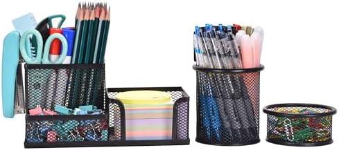 Freewindo Mesh Desk Organizer, Set of 3 Pen Holder Office Desk Accessories with Pencil Holder Sticky Note Holder, Pencil Cup and Paperclips Cup