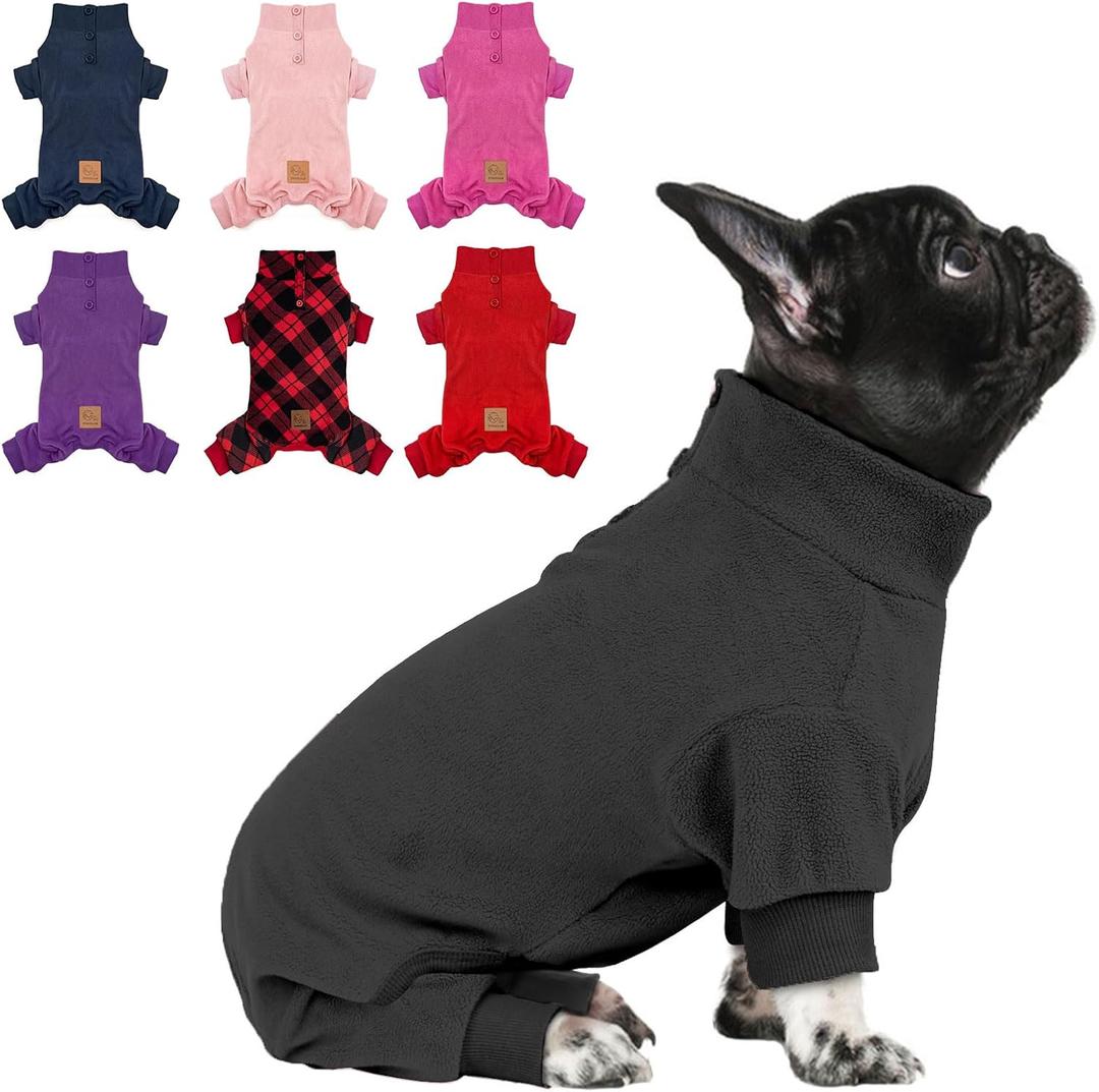 cyeollo Small Dog Pajamas, Fleece Dog Pjs Thermal Doggie Onesie Soft Stretchy Doggie Sweater Pet Jammies Clothes for Puppy Dogs Female & Male, Dark Grey M (Medium (chest Girth: 15"-18"))