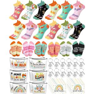 Dansydaisy 48 Pcs Novelty Social Worker Gifts Bulk Include Funny Cotton Ankle Socks Makeup Bag Keychain Greeting Card for Thank You Appreciation Birthday Graduation Gifts Supplies (L)