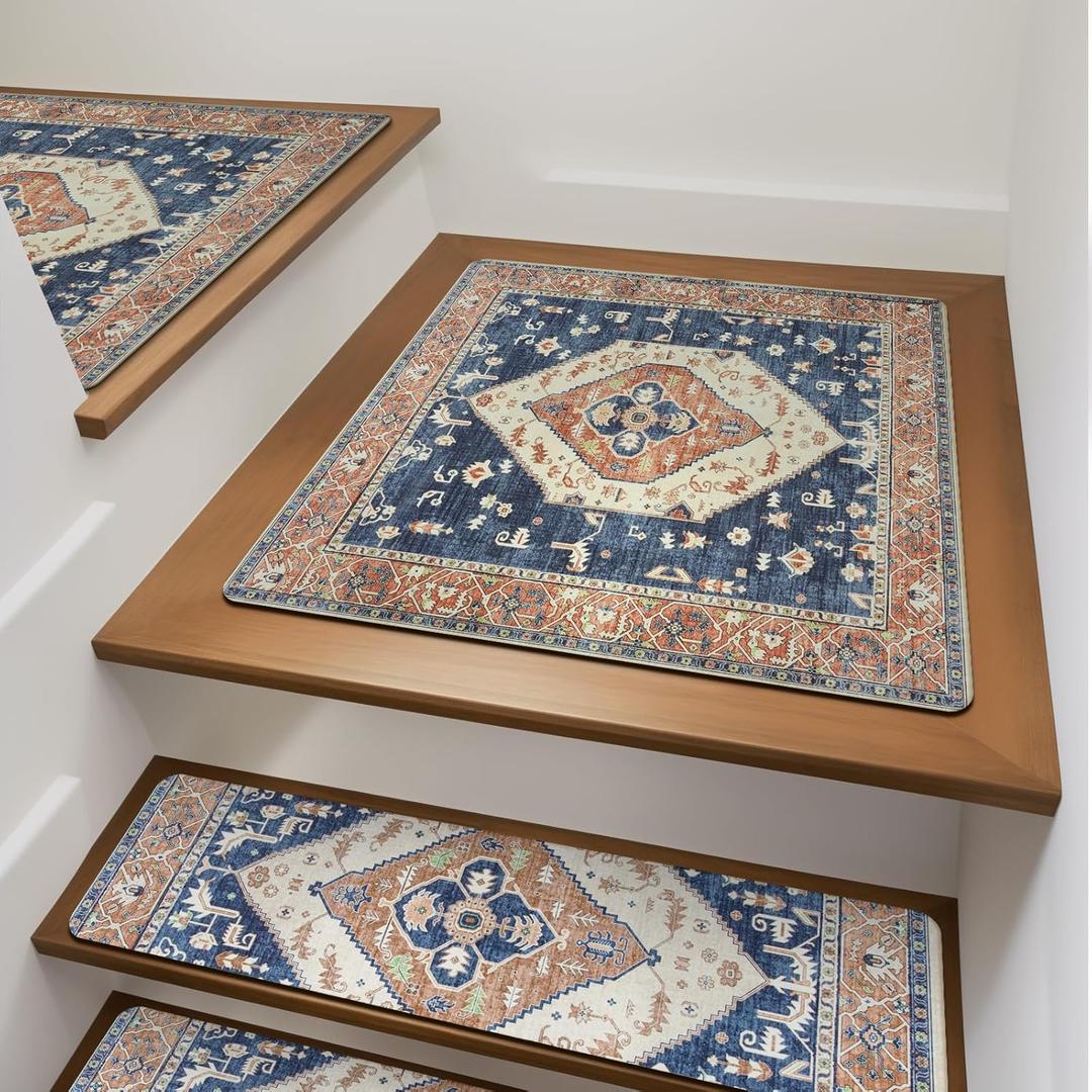 OJIA Stair Treads Non-Slip Square Capet Stair Treads Rubber Backing Stair Runner Anti-Slip Stair Landing Mat 31x31 Inch