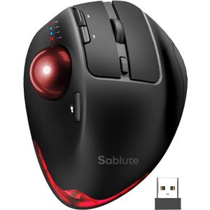 MAM1 Pro Wireless Trackball Mouse, Ergonomic Bluetooth Rechargeable Computer Mouse, Backlit Rollerball Thumb mice with 5 Level DPI, Adjustable Angle, 3 Devices Connection for PC, Windows - Red Ball