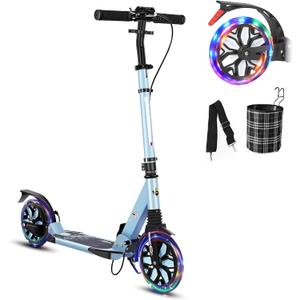 Commuter Adult Scooter 300 lbs Capacity, Big Wheels Scooters, Sport Folding Kick Scooter for Kids 10 Years and up, 4 Adjustable Levels, Bearing ABEC 9, 15 lbs (Blue)