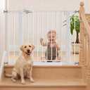 Mumeasy 29.7-40.6" Baby Gate for Stairs, Auto Close Dog Gate for Doorways | Pressure Mounted No Drill Prt Gate with Walk-Thru Door, Double Lock, One-Hand Operation, 30'' Tall for Kitchen/Indoor, White