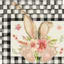 Artoid Mode Buffalo Plaid Bunny Ear Foot Flower Easter Placemats Set of 4, 12x18 Inch Seasonal Spring Table Mats for Party Kitchen Dining Decoration 