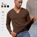 Ficerd 3 Pack Men's Big and Tall V Neck Shirts Cotton Long Sleeve Tops Plus Size Lightweight T-Shirts Casual Basic Tees (X-Large, Black, Army Green, Brown)
