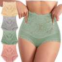 Womens High Waisted Cotton Underwear Comfortable Lace Stretch Soft Paintes Breathable Full Coverage 4 Pack Briefs (Large, Multicolor)