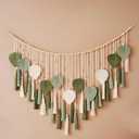Green Macrame Wall Hanging Decor 29.5" x 49.3, Chic Boho Leaf Feather Tassel Garland Tapestries for Bedroom Living Room Nursery Decor