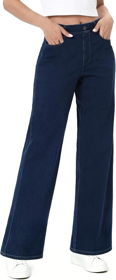Pull On Jeans for Women Wide Leg High Waisted Stretch Sweatpant Jeans Casual Trendy Denim Pants (with Plus Size) (Blue, S)