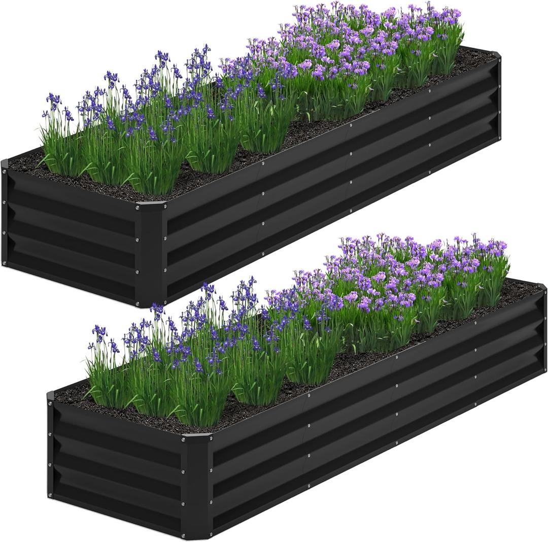 2PCS 8x2x1FT Galvanized Raised Garden Bed,Planter Raised Beds-Metal Garden Box,Large Plant for Outdoor Planting, Vegetables BedFlower,herb-Black