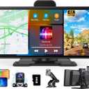 10.26" Apple Carplay Screen for Car, Portable Wireless Apple Carplay & Android Auto with 4K Dash Cam and 1080p Backup Camera, Car Audio Receivers GPS Navigation, Voice Control,Bluetooth,Mirror Link, FM