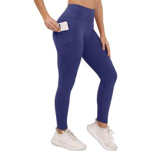 Workout Leggings with Pockets for Women Buttery Soft Elastic Compression Leggings High Waist Running Yoga Pants (X-Large, Navy Blue)