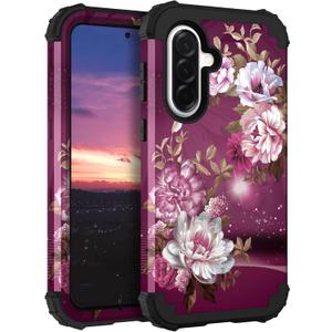 Hocase for Samsung Galaxy A57 5G Case, Burgundy Flowers