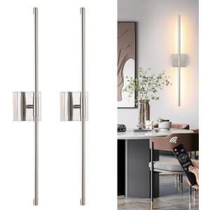 Battery Operated Wall Sconces Set of 2, Dimmable Battery Wall Sconce with Remote Control, Sand-Nickel LED Rechargeable Sconces, 24 Inch Modern Wireless Wall Lights for Bedroom, Living Room
